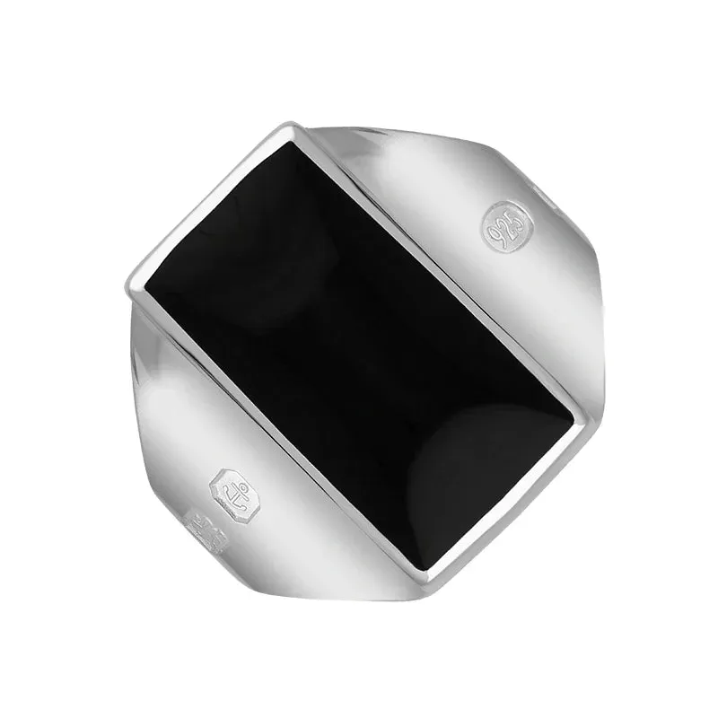 Sterling Silver Whitby Jet Hallmark Small Oblong Ring sold by Jura Watches