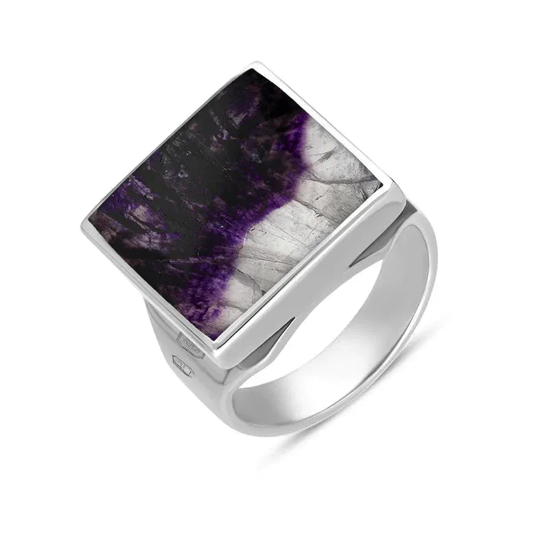 18ct White Gold Blue John Hallmark Small Square Ring sold by Jura Watches