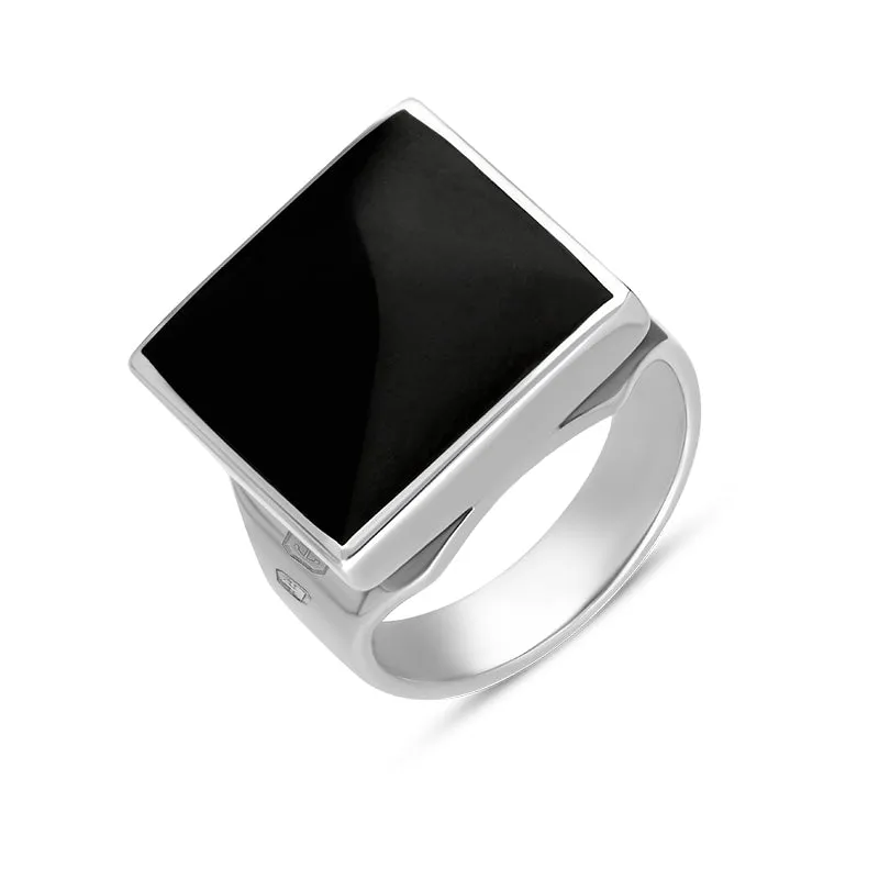 18ct White Gold Whitby Jet Hallmark Small Square Ring sold by Jura Watches