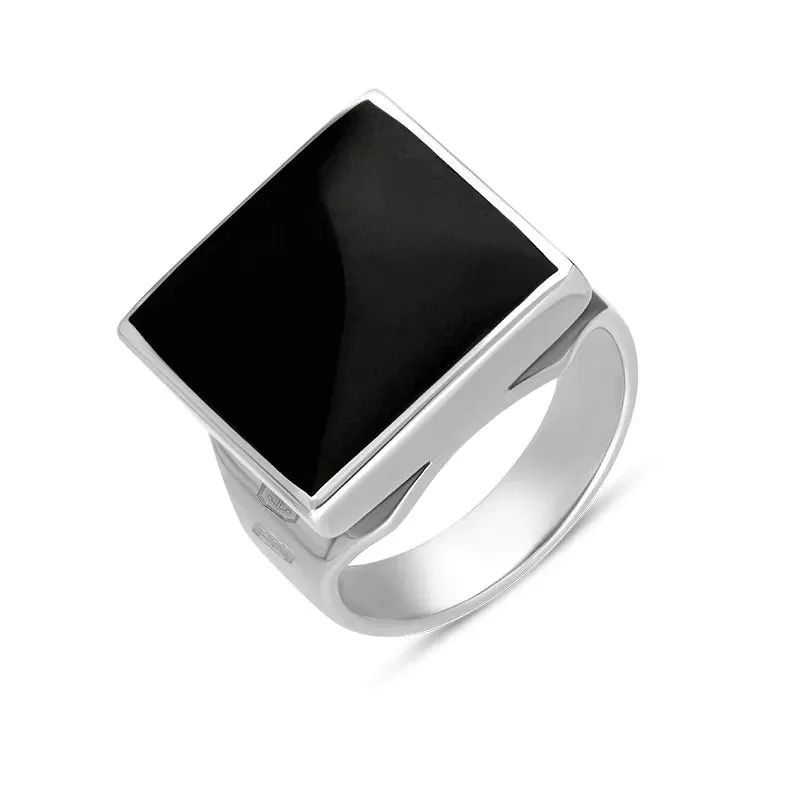 Sterling Silver Whitby Jet Hallmark Small Square Ring sold by Jura Watches