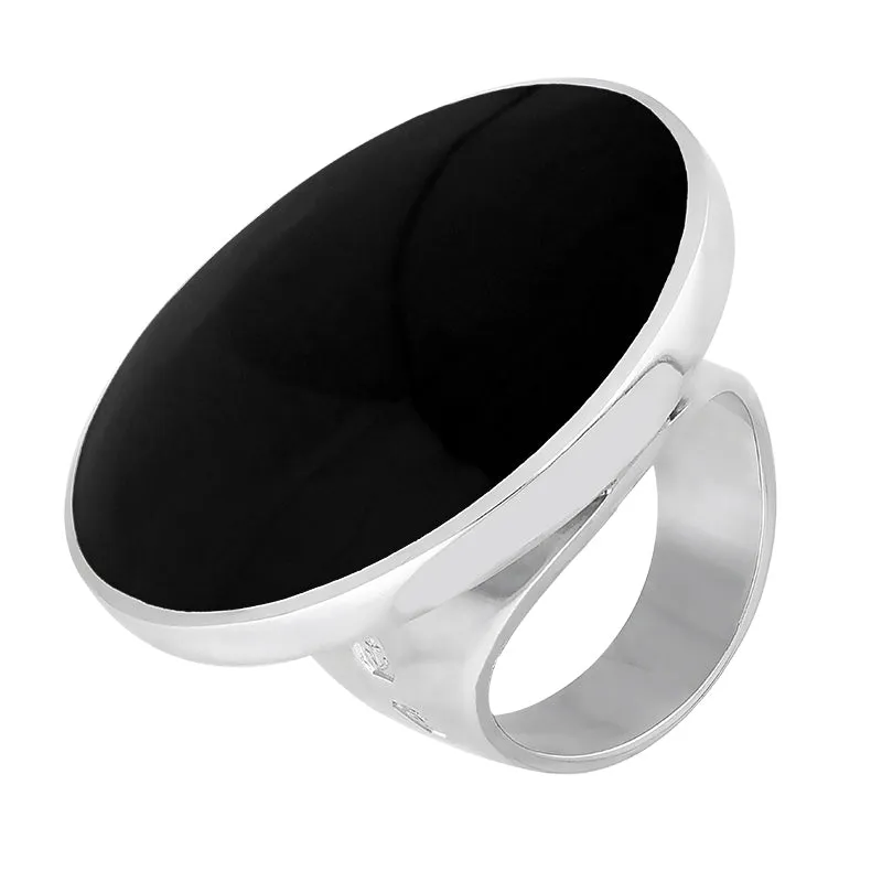 Sterling Silver Whitby Jet Hallmark Large Round Ring sold by Jura Watches