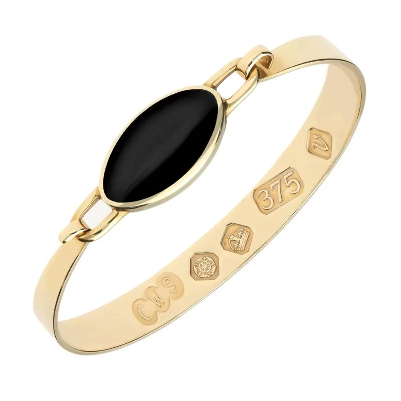 9ct Yellow Gold Whitby Jet Hallmark Wide Oval Bangle sold by Jura Watches