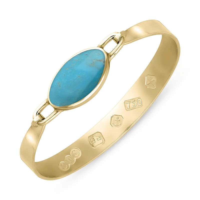 18ct Yellow Gold Turquoise Hallmark Wide Oval Bangle sold by Jura Watches