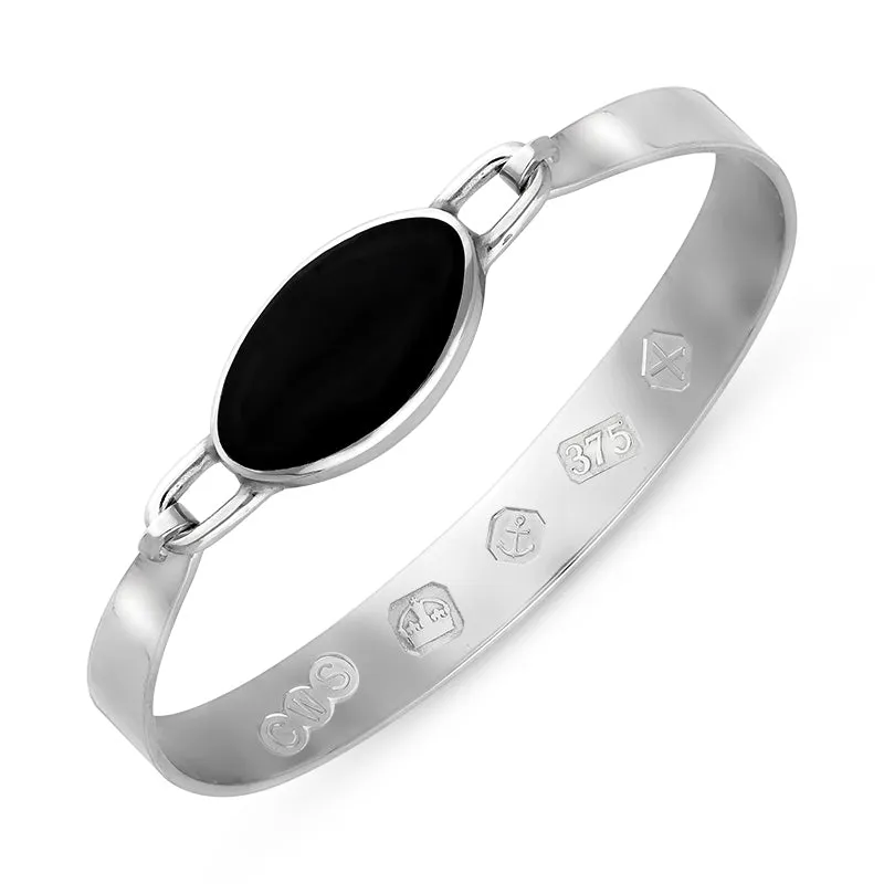 9ct White Gold Whitby Jet Hallmark Wide Oval Bangle sold by Jura Watches
