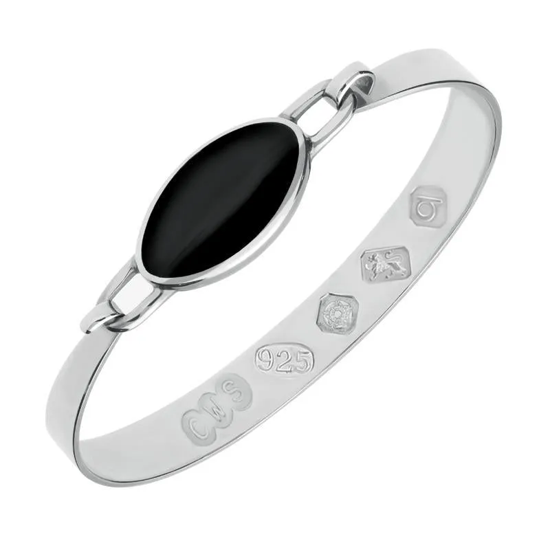 Sterling Silver Whitby Jet Hallmark Wide Oval Bangle sold by Jura Watches