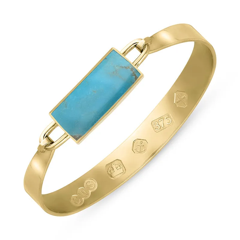 9ct Yellow Gold Turquoise Hallmark Wide Oblong Bangle sold by Jura Watches
