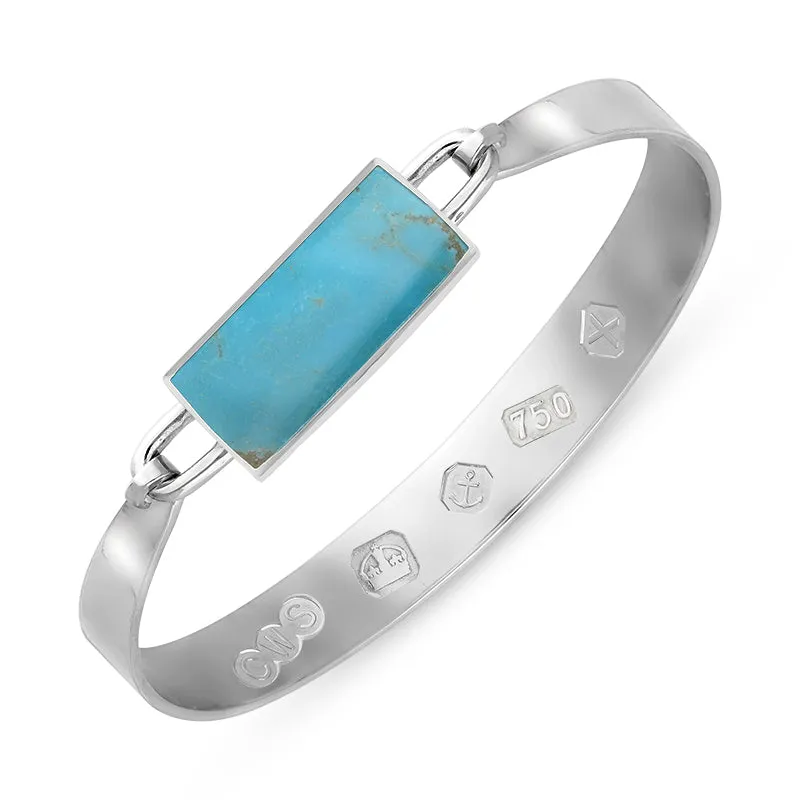 18ct White Gold Turquoise Hallmark Wide Oblong Bangle sold by Jura Watches