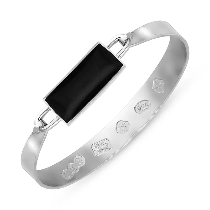 Sterling Silver Whitby Jet Hallmark Wide Oblong Bangle sold by Jura Watches