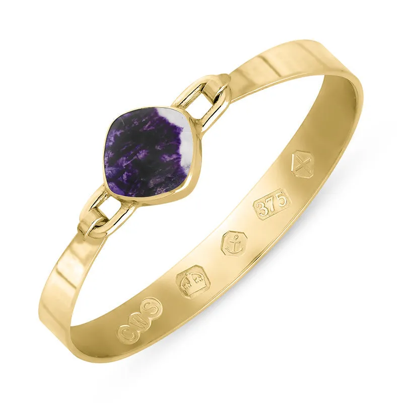 9ct Yellow Gold Blue John Hallmark Wide Cushion Bangle sold by Jura Watches