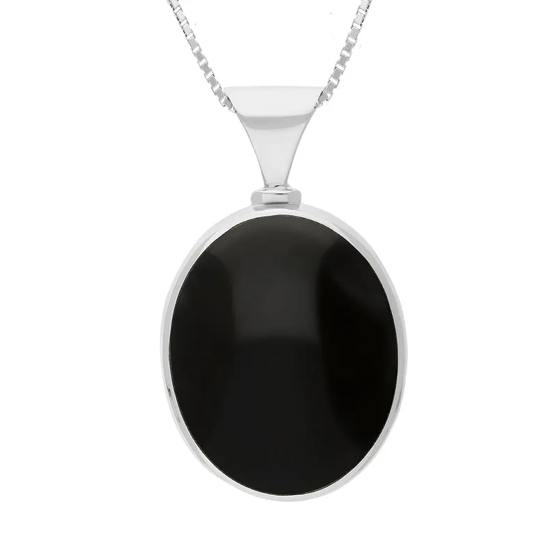 18ct White Gold Whitby Jet Mother of Pearl Hallmark Double Sided Oval Necklace sold by Jura Watches
