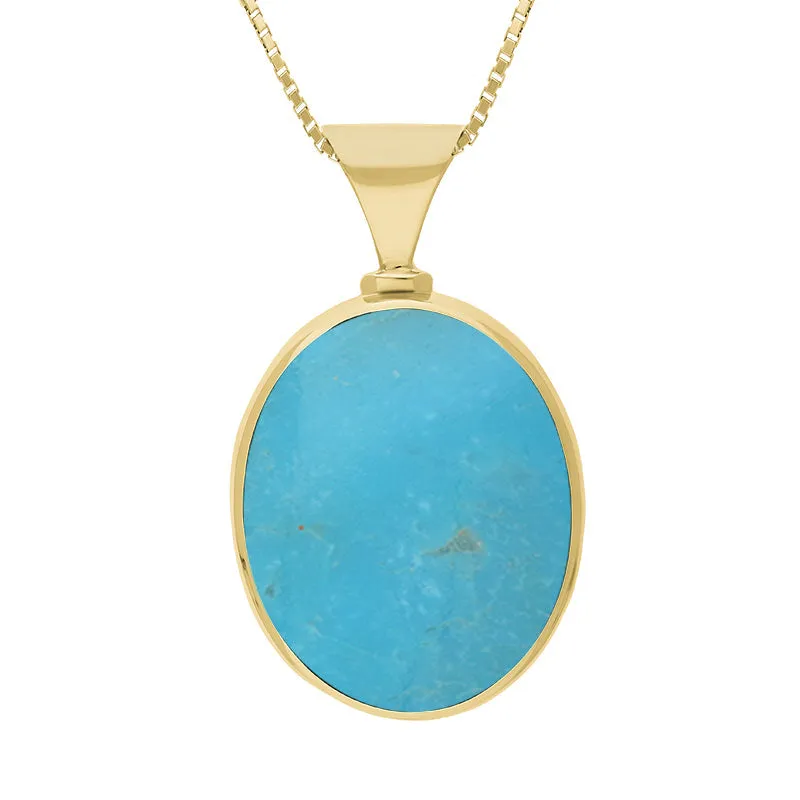 18ct Yellow Gold Whitby Jet Turquoise Hallmark Double Sided Oval Necklace sold by Jura Watches