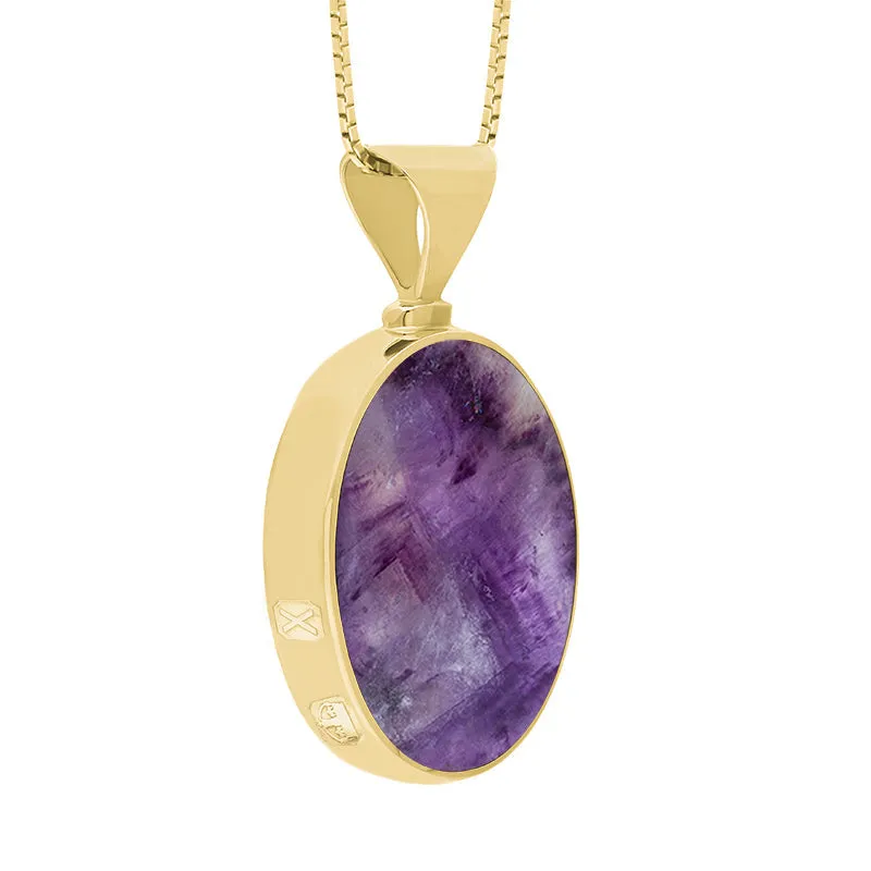 18ct Yellow Gold Blue John Mother of Pearl Hallmark Double Sided Oval Necklace sold by Jura Watches product image thumbnail 3