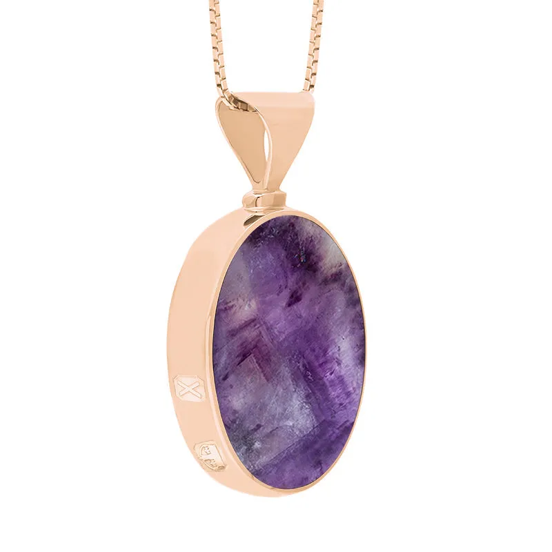 9ct Rose Gold Blue John Mother of Pearl Hallmark Double Sided Oval Necklace sold by Jura Watches product image thumbnail 3