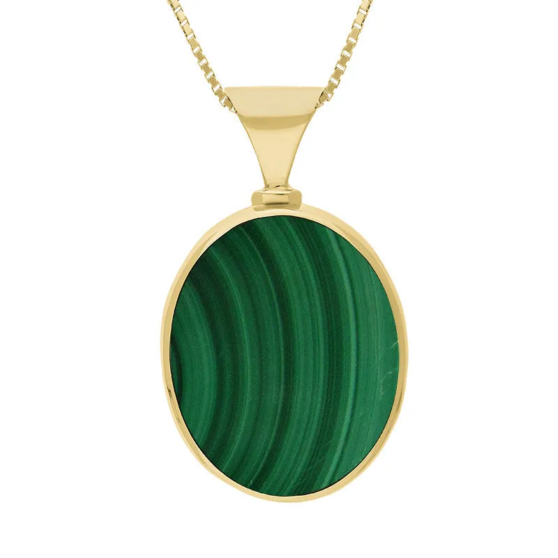 9ct Yellow Gold Whitby Jet Malachite Hallmark Double Sided Oval Necklace sold by Jura Watches