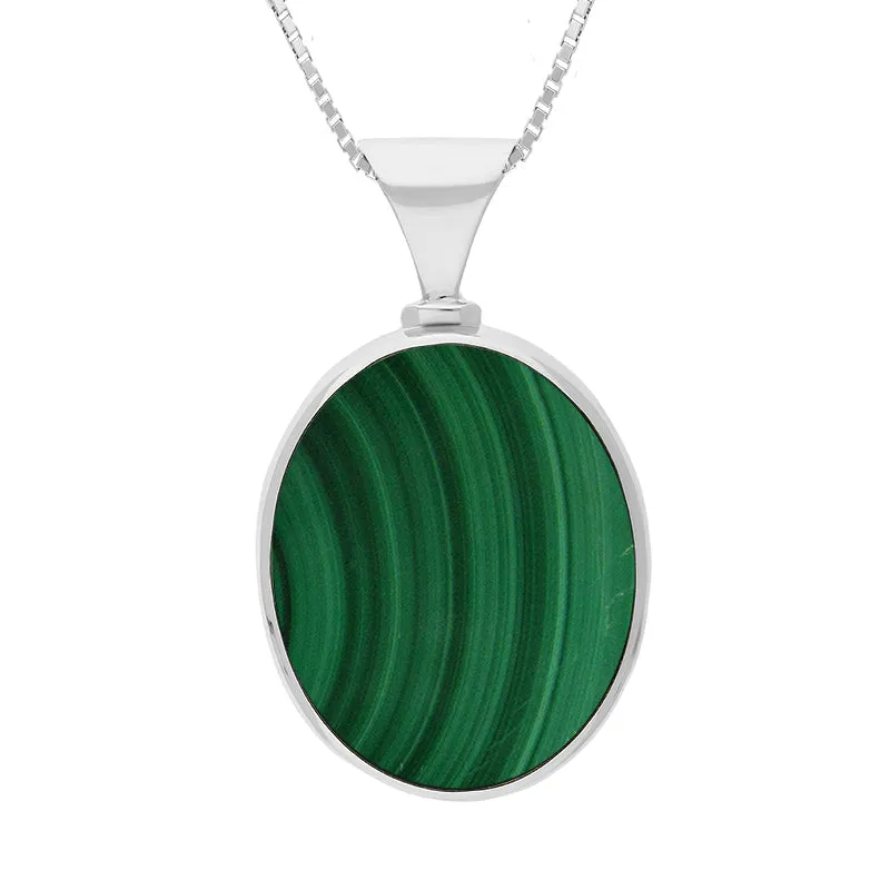 Sterling Silver Whitby Jet Malachite Hallmark Double Sided Oval Necklace sold by Jura Watches