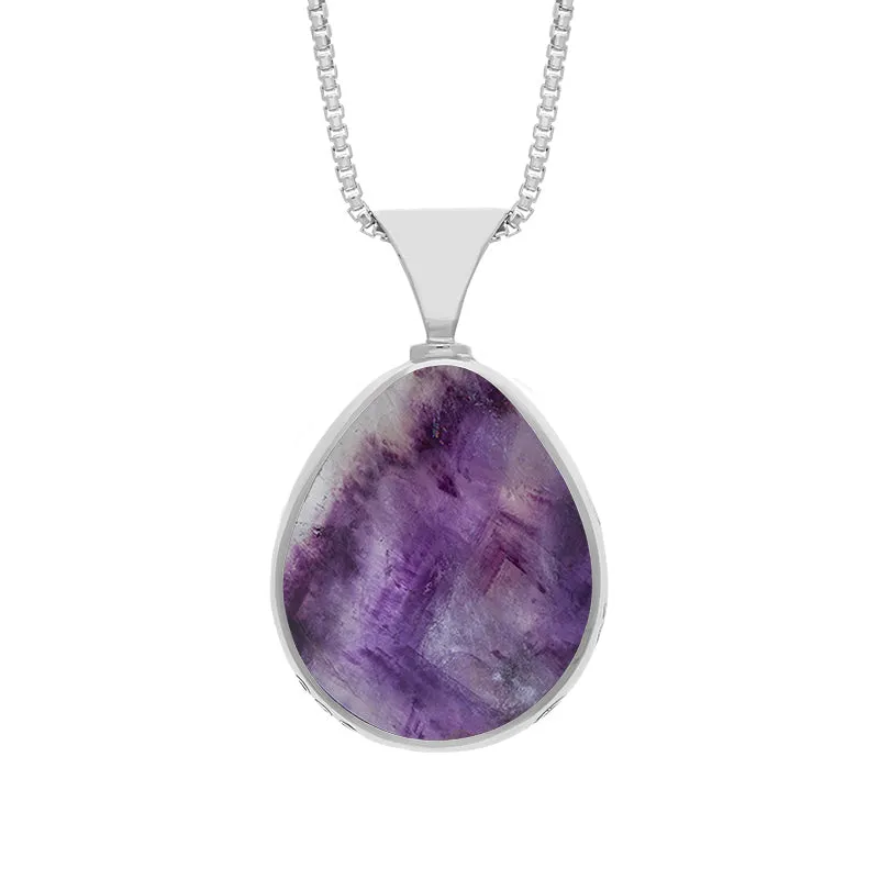 9ct White Gold Blue John Whitby Jet Hallmark Double Sided Pear-shaped Necklace sold by Jura Watches