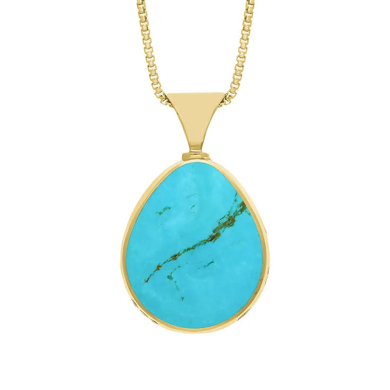 9ct Yellow Gold Whitby Jet Turquoise Hallmark Double Sided Pear-shaped Necklace sold by Jura Watches