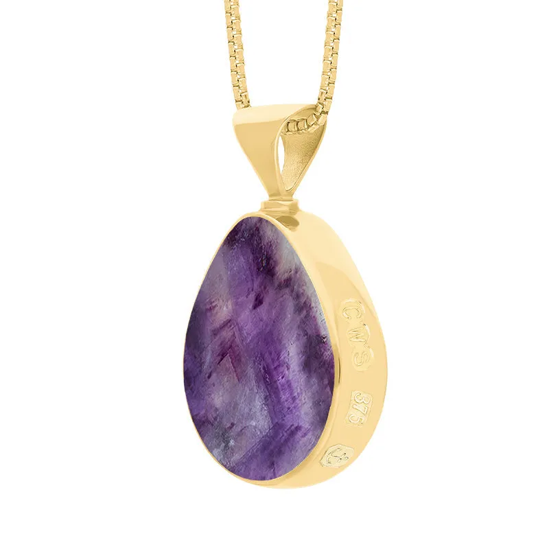 9ct Yellow Gold Blue John Mother of Pearl Hallmark Double Sided Pear-shaped Necklace sold by Jura Watches product image thumbnail 4