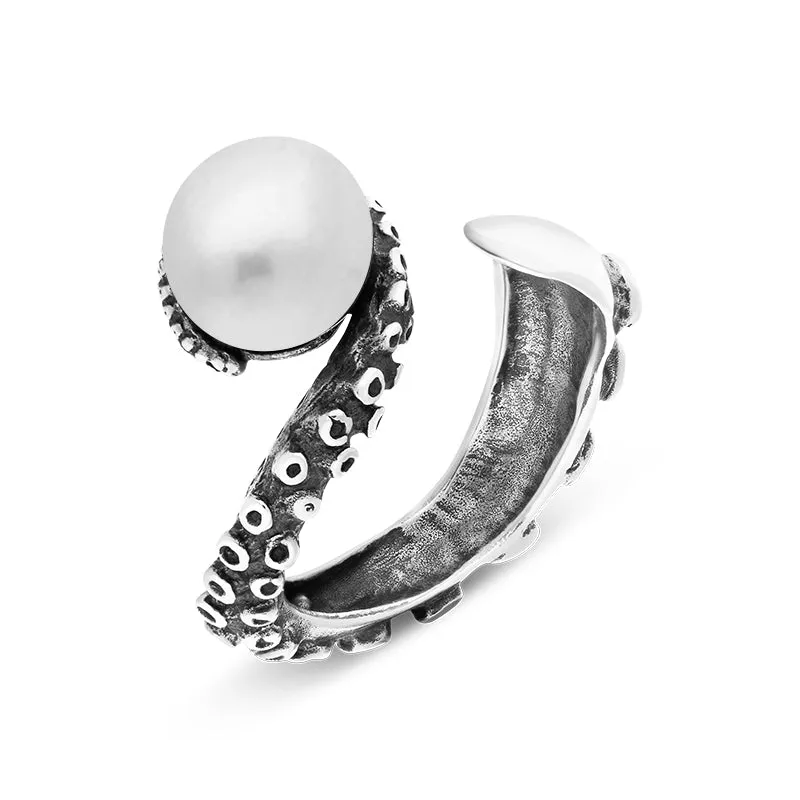 Sterling Silver Freshwater Pearl Bead Swirl Tentacle Ring sold by Jura Watches