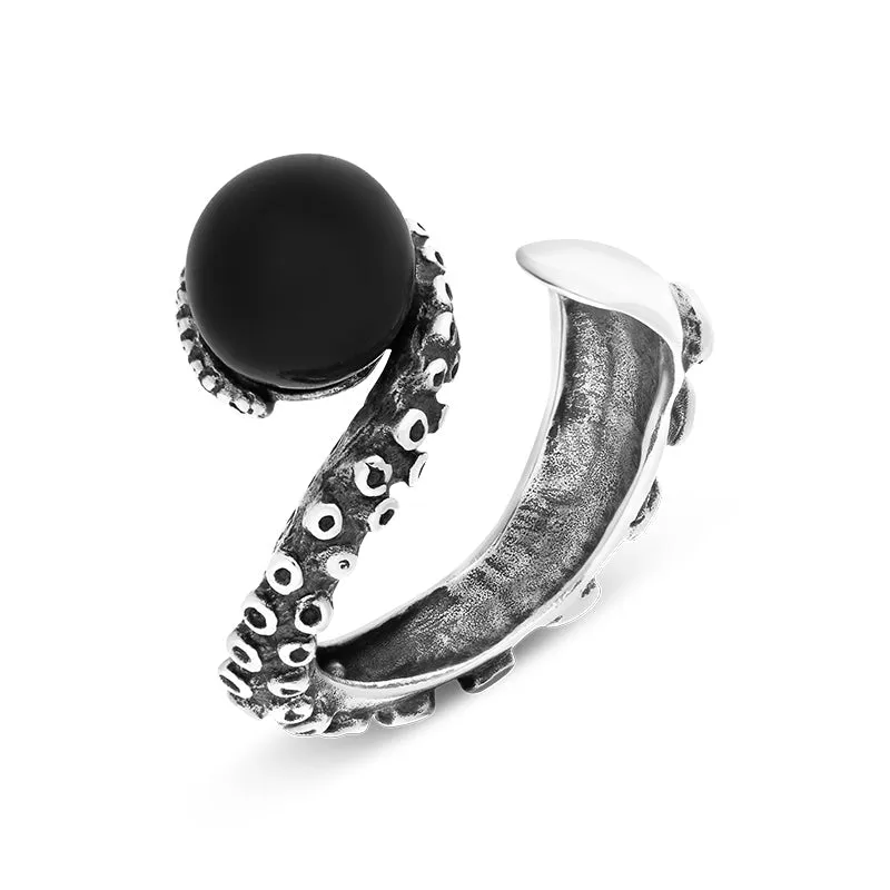 9ct White Gold Whitby Jet Bead Swirl Tentacle Ring sold by Jura Watches