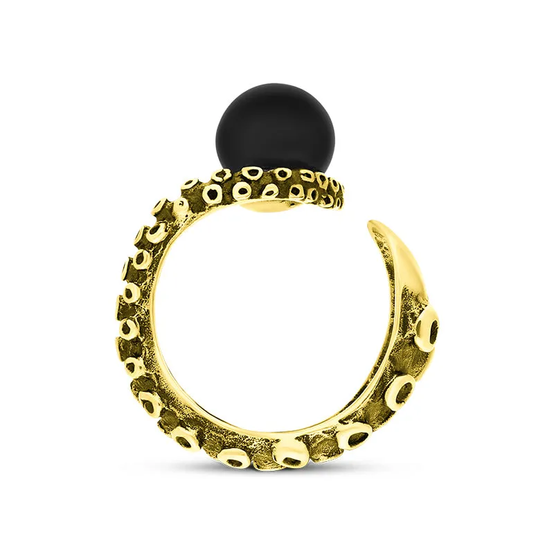18ct Yellow Gold Whitby Jet Bead Swirl Tentacle Ring sold by Jura Watches product image thumbnail 2
