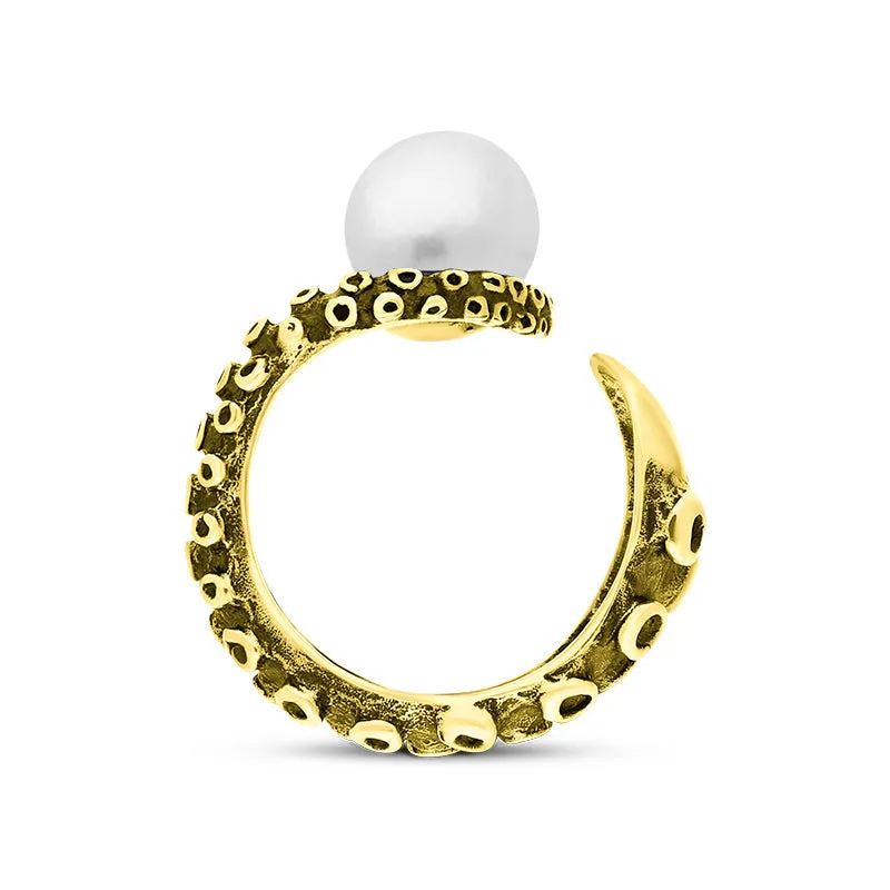 18ct Yellow Gold Freshwater Pearl Bead Swirl Tentacle Ring sold by Jura Watches product image thumbnail 2