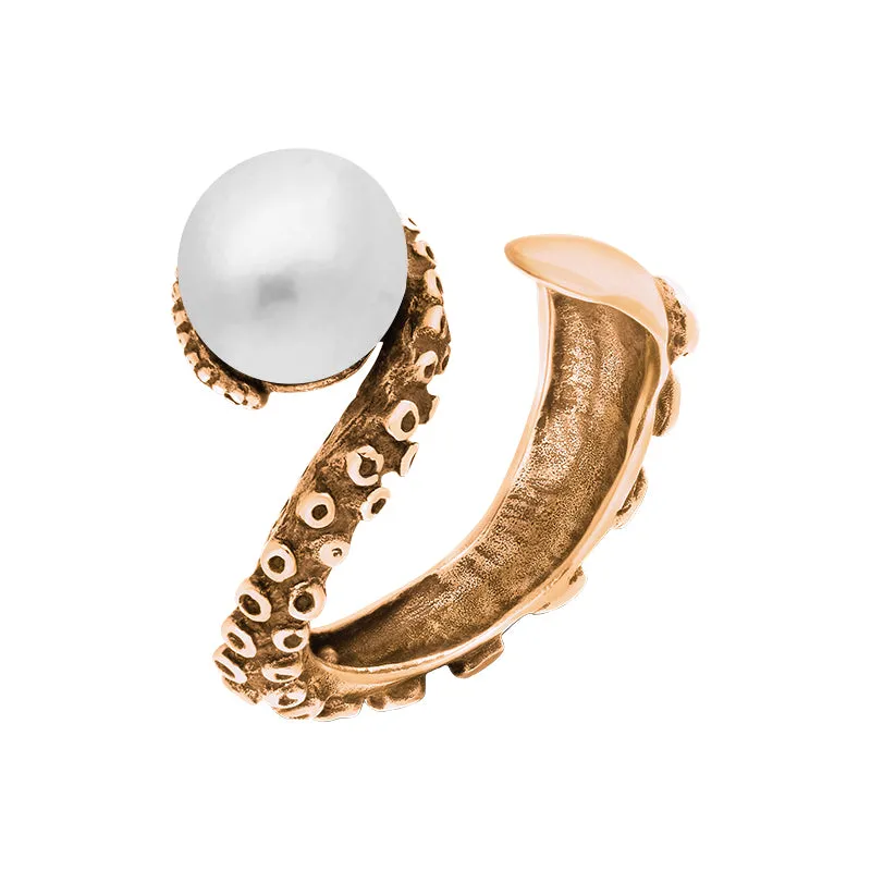 18ct Rose Gold Freshwater Pearl Bead Swirl Tentacle Ring sold by Jura Watches