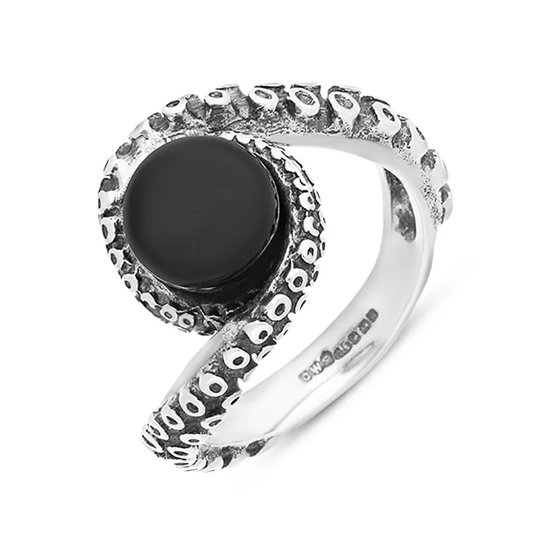 Sterling Silver Whitby Jet Bead Twist Tentacle Ring sold by Jura Watches