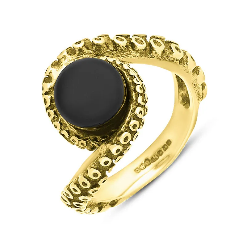 9ct Yellow Gold Whitby Jet Bead Twist Tentacle Ring sold by Jura Watches