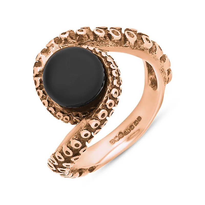 9ct Rose Gold Whitby Jet Bead Twist Tentacle Ring sold by Jura Watches