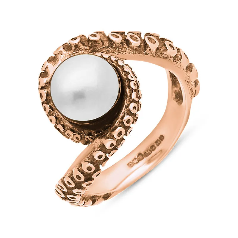 9ct Rose Gold Freshwater Pearl Bead Twist Tentacle Ring sold by Jura Watches