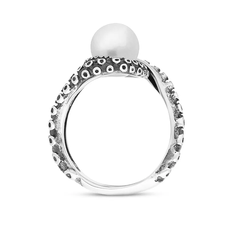 9ct White Gold Freshwater Pearl Bead Twist Tentacle Ring sold by Jura Watches product image thumbnail 3
