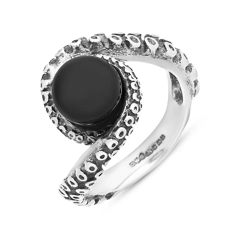 18ct White Gold Whitby Jet Bead Twist Tentacle Ring sold by Jura Watches