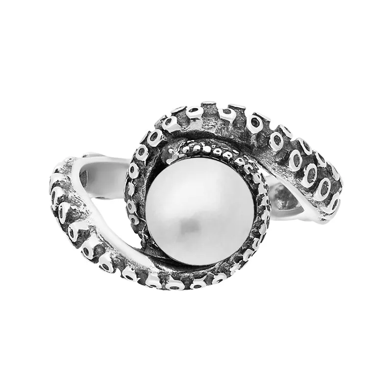 18ct White Gold Freshwater Pearl Bead Twist Tentacle Ring sold by Jura Watches product image thumbnail 2
