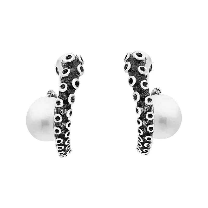 9ct White Gold Freshwater Pearl Tentacle Hoop Earrings sold by Jura Watches
