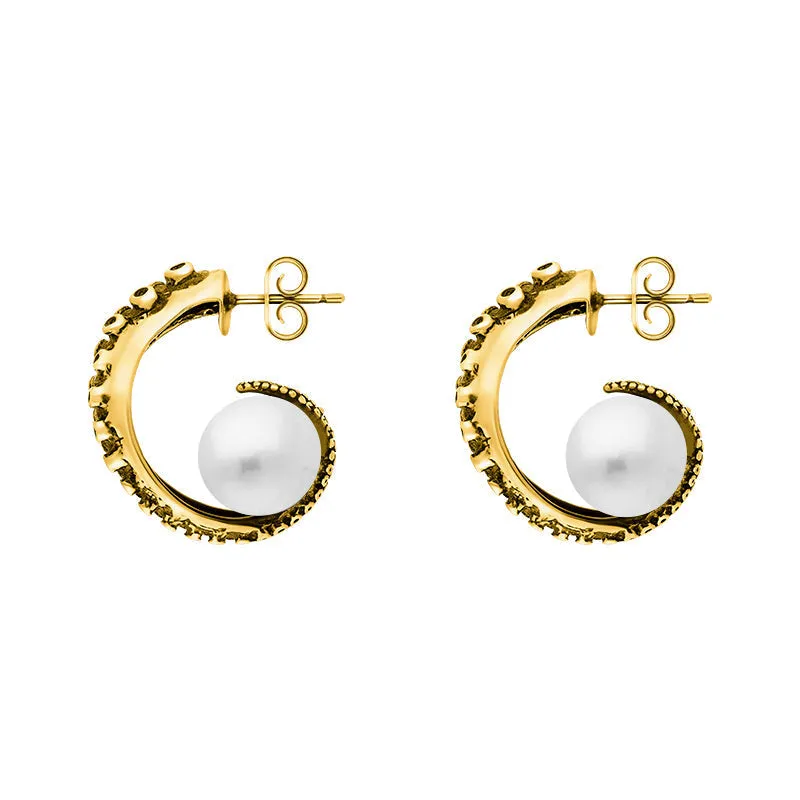 18ct Yellow Gold Freshwater Pearl Tentacle Hoop Earrings sold by Jura Watches product image thumbnail 2