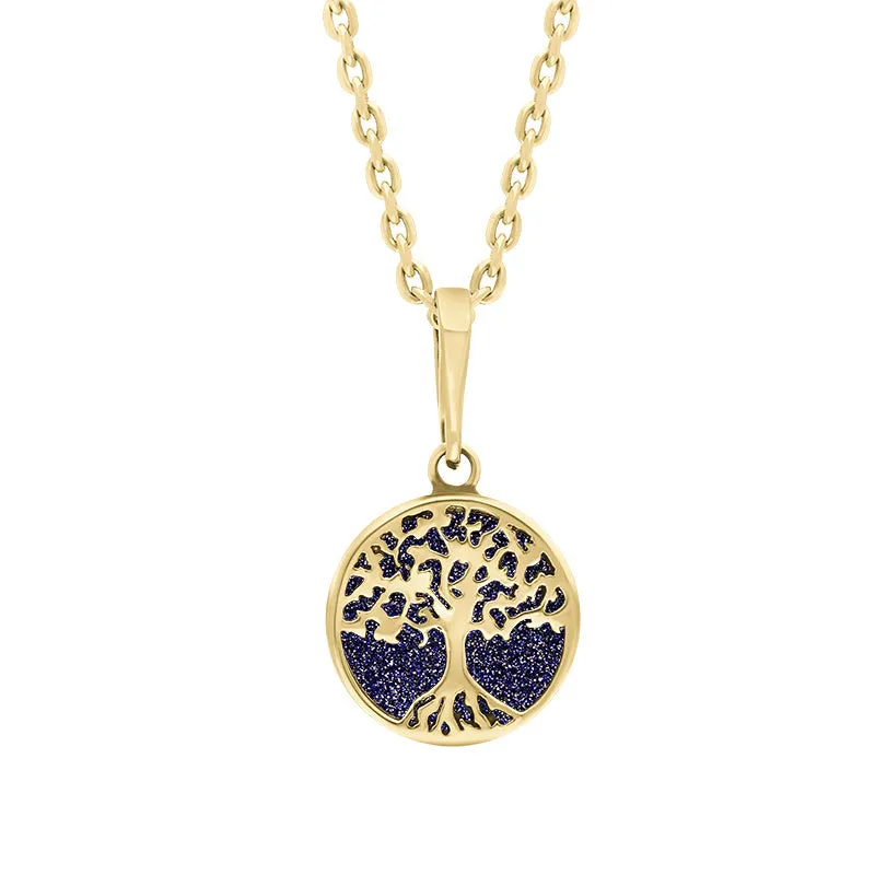 9ct Yellow Gold Small Blue Goldstone Round Tree of Life Necklace sold by Jura Watches