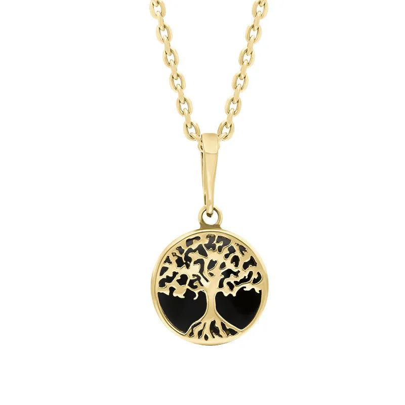 9ct Yellow Gold Small Whitby Jet Round Tree of Life Necklace sold by Jura Watches