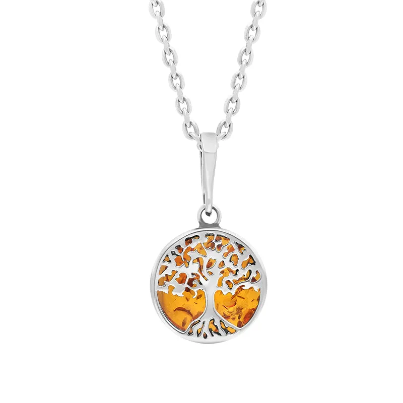 Sterling Silver Small Amber Round Tree of Life Necklace sold by Jura Watches