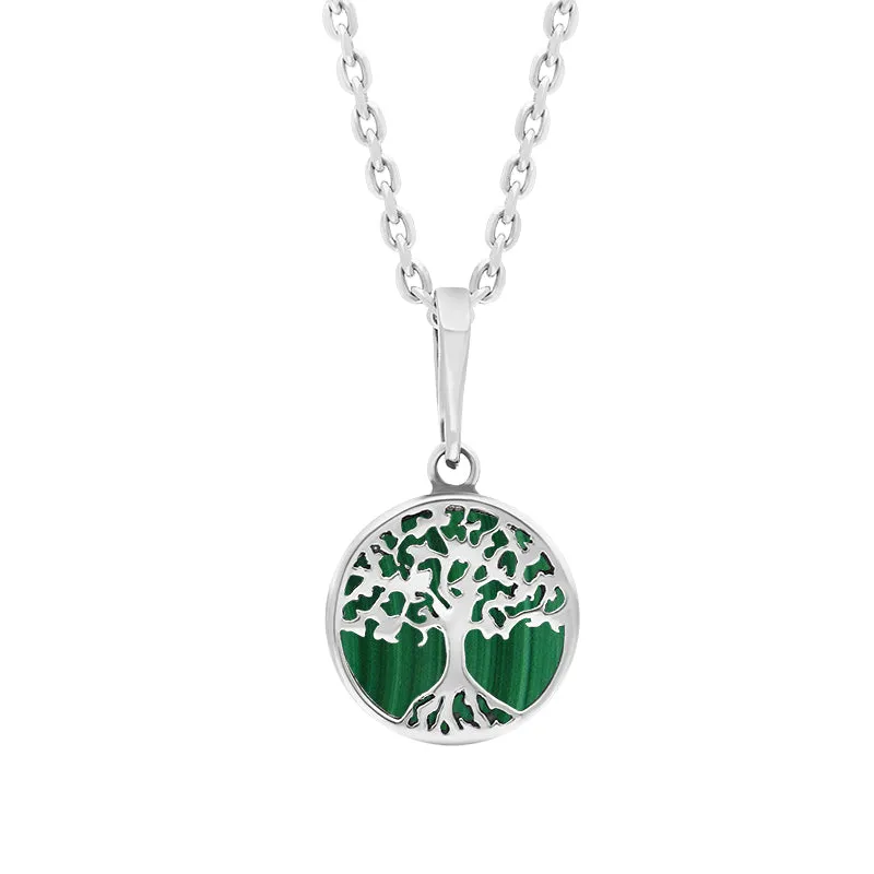 Sterling Silver Small Malachite Round Tree of Life Necklace sold by Jura Watches