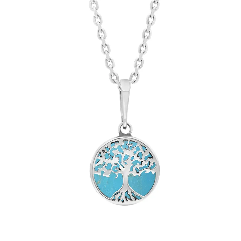 Sterling Silver Small Turquoise Round Tree of Life Necklace sold by Jura Watches