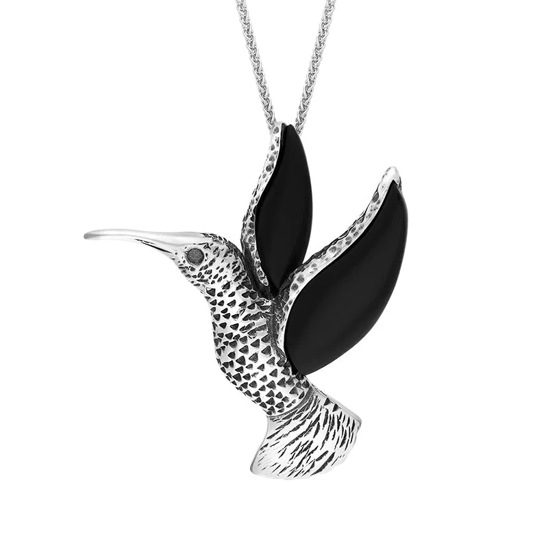 Sterling Silver Whitby Jet Small Hummingbird Pendant Necklace sold by Jura Watches