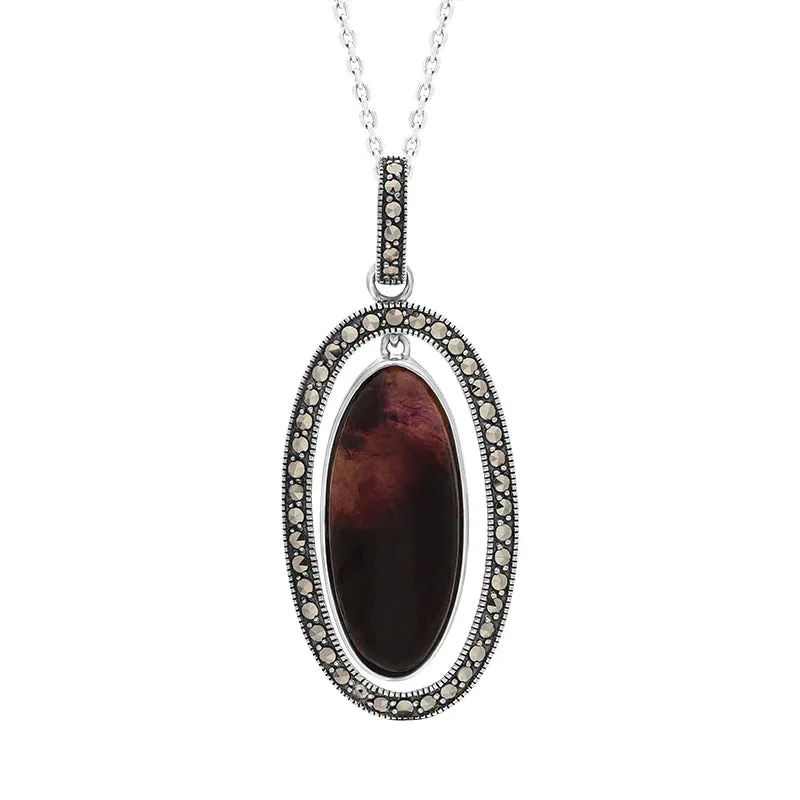 Sterling Silver Blue John Marcasite Double Oval Dangle Necklace sold by Jura Watches