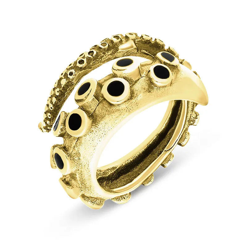 9ct Yellow Gold Whitby Jet Tentacle Ring sold by Jura Watches
