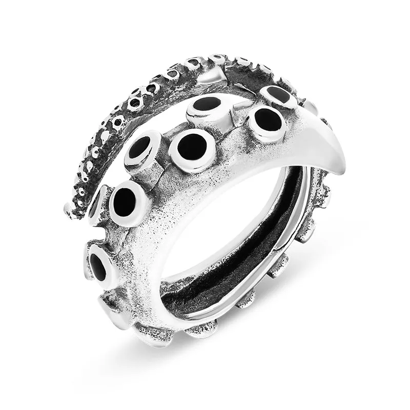 9ct White Gold Whitby Jet Tentacle Ring sold by Jura Watches