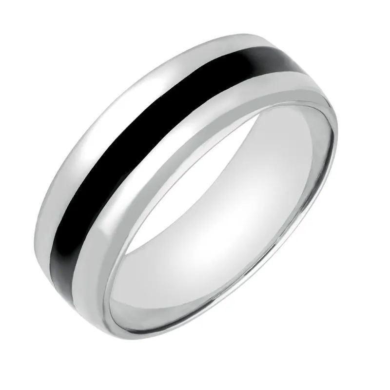 18ct White Gold Whitby Jet Inlaid Wide Wedding Band Ring sold by Jura Watches