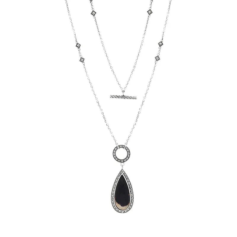 Sterling Silver Blue John Marcasite Pear Drop T-Bar Necklace sold by Jura Watches product image thumbnail 2