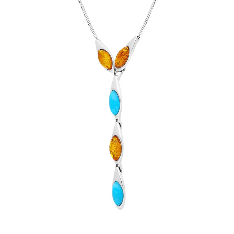 Sterling Silver Amber Turquoise Marquise Drop Necklace sold by Jura Watches product image thumbnail 2