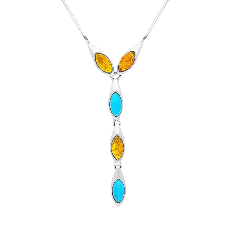 Sterling Silver Amber Turquoise Marquise Drop Necklace sold by Jura Watches