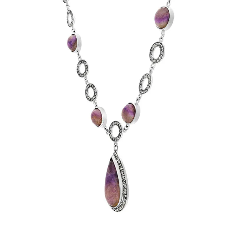 Sterling Silver Blue John Marcasite Pear Drop Oval Chain Necklace sold by Jura Watches product image thumbnail 2